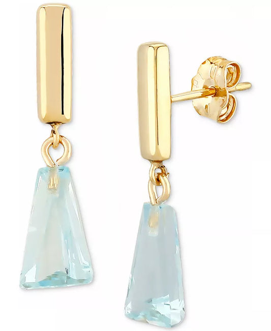 Blue Topaz Trapezoid Polished Bar Drop Earrings (3-7/8 Ct. T.W.) in 14K Gold