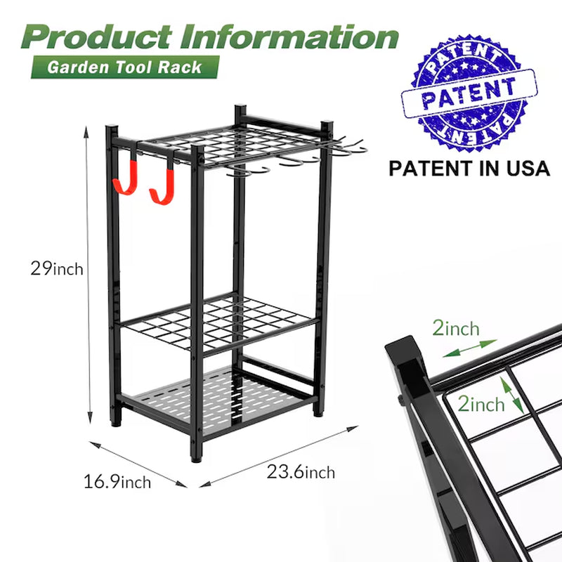 3 -Tier Heavy Duty Black Steel Utility Shelving Unit ( 23.6-In W X 16.9-In D X 29-In H )