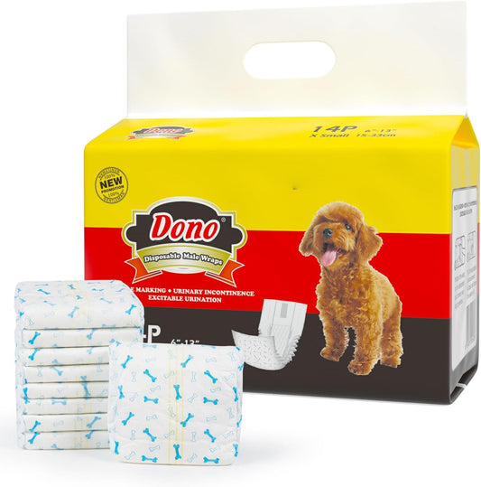 Disposable Dog Diapers (14-56Pcs), Dog Wraps for Male Dogs with Wetness Indicator, Super Absorbent Doggy Diapers for Small Dogs