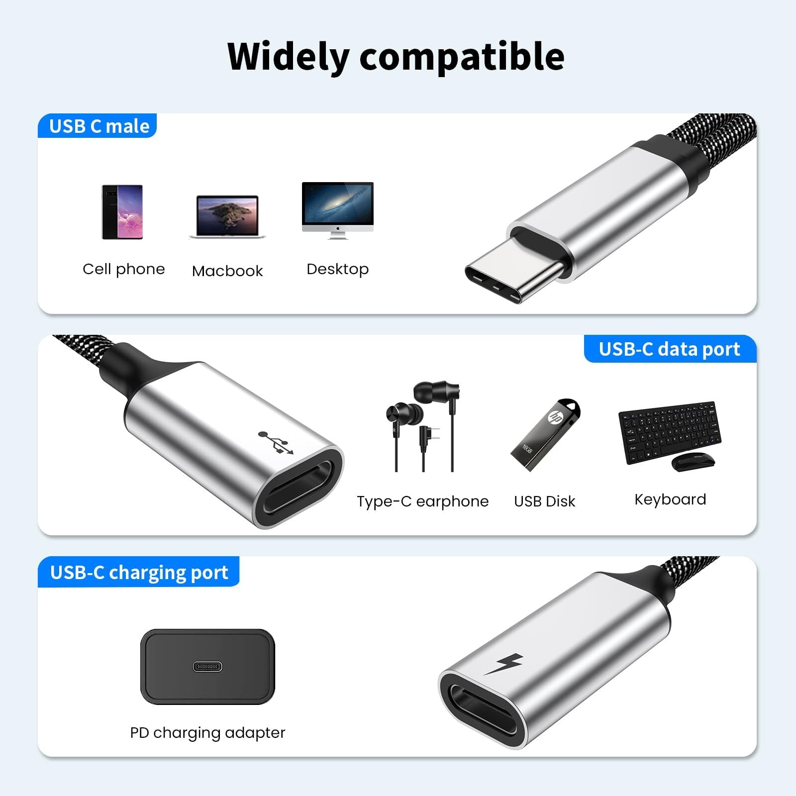 USB C Splitter USB C to USB C Female Adapter USB Y Splitter Cable(Not for Mon...