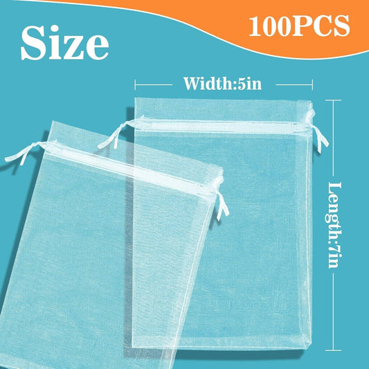 100 Pcs Organza Bags 5X7 Inch Jewelry Gift Pouch Drawstring