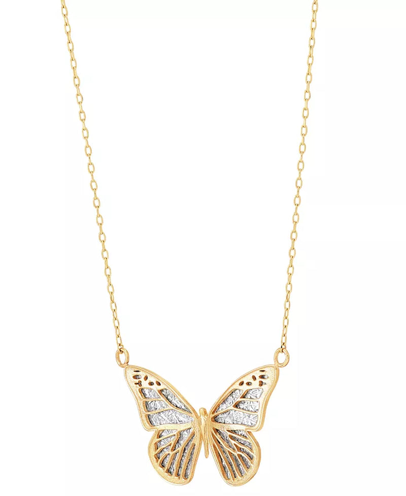 Two-Tone Butterfly 18" Pendant Necklace in 10K Gold