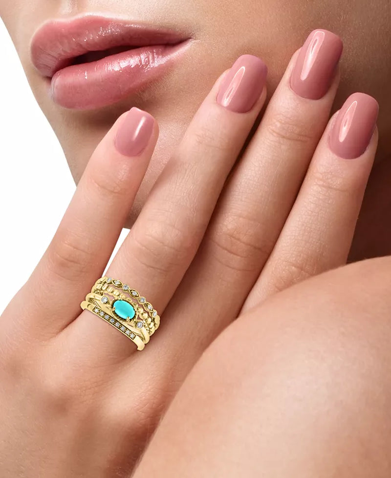 EFFYÂ® Turquoise & Diamond (1/6 Ct. T.W.) Multirow Ring in 14K Gold