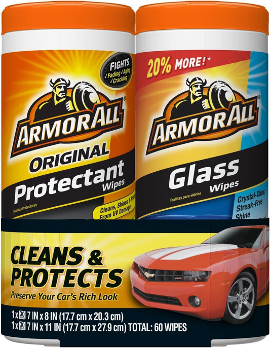 Protectant Wipes and Glass Wipes, Car Cleaning Wipes and Car Glass Wipes, 30 Count Each, 2 Pack