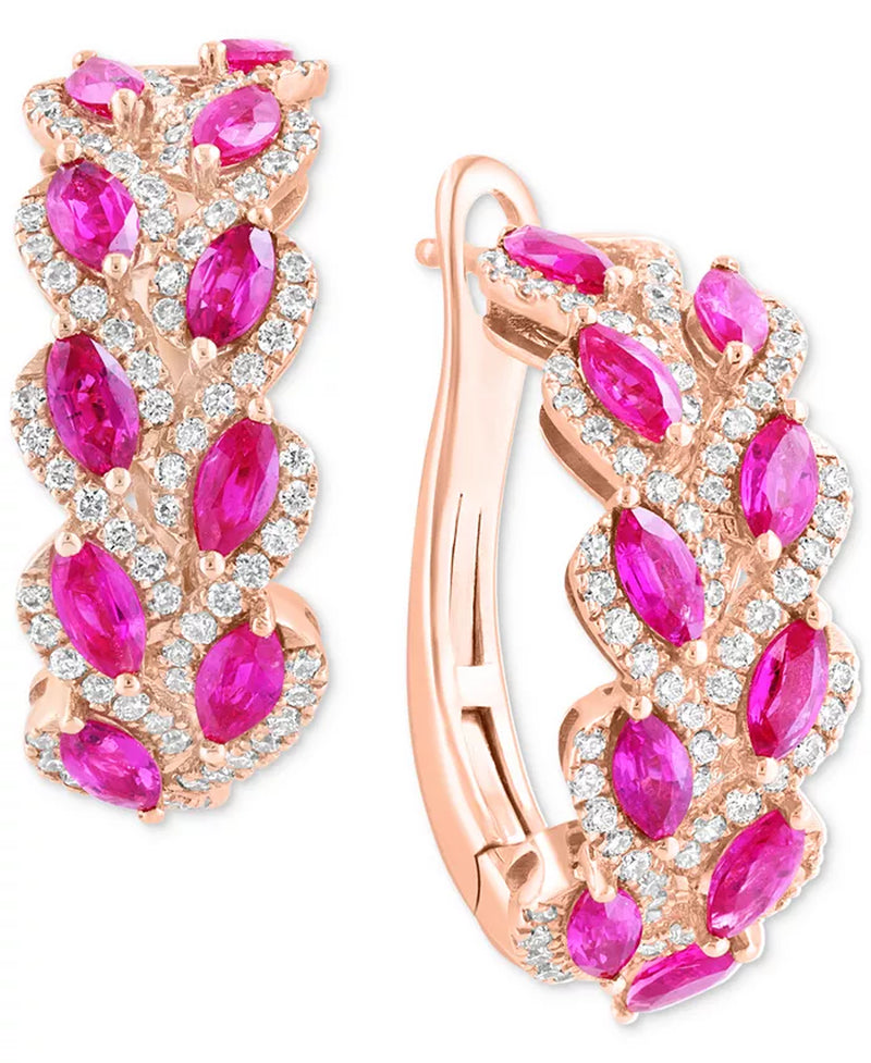 EFFYÂ® Ruby (1-7/8 Ct. T.W.) & Diamond (5/8 Ct. T.W.) Hoop Earrings in 14K Rose Gold