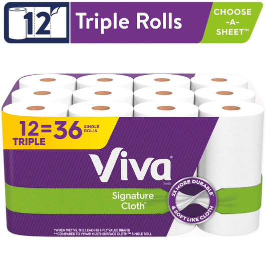 Signature Cloth Paper Towels, 12 Triple Rolls