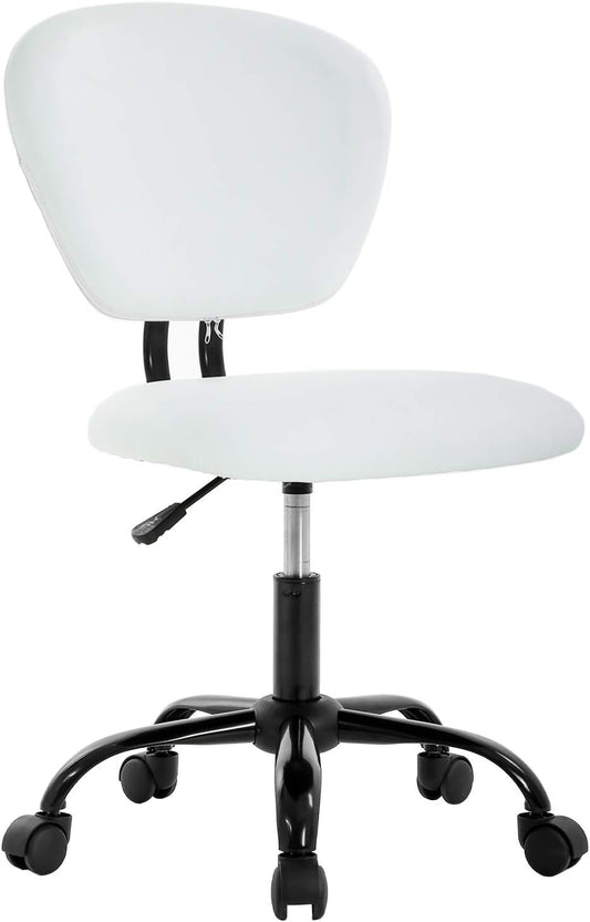 Office Chair Ergonomic Cheap Desk Chair PU Leather Computer Chair Task Rolling Swivel Stool Mid Back Executive Chair with Lumbar Support, White