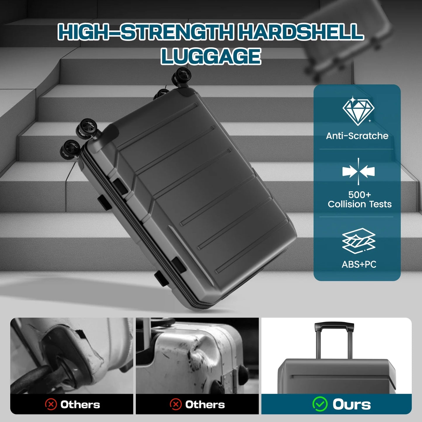 5 Piece Luggage Set Expandable ABS+PC Hardshell Carry on Suitcase with Spinner Wheels & TSA Lock for Men and Women, Rolling Suit Case for Plane, Travel, Business, Black (20/24/28/DB/TB)