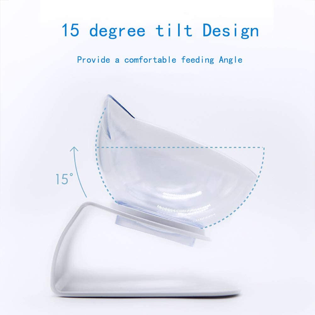 Double Elevated Cat Bowls with Raised Stand, 15 Tilted Cat Design Neck Guard Stand Pet Food Water Feeder Bowl for Cats or Small Dogs
