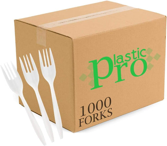 Cutlery Plastic Forks Medium Weight Disposable Silverware (White,1000 Forks)