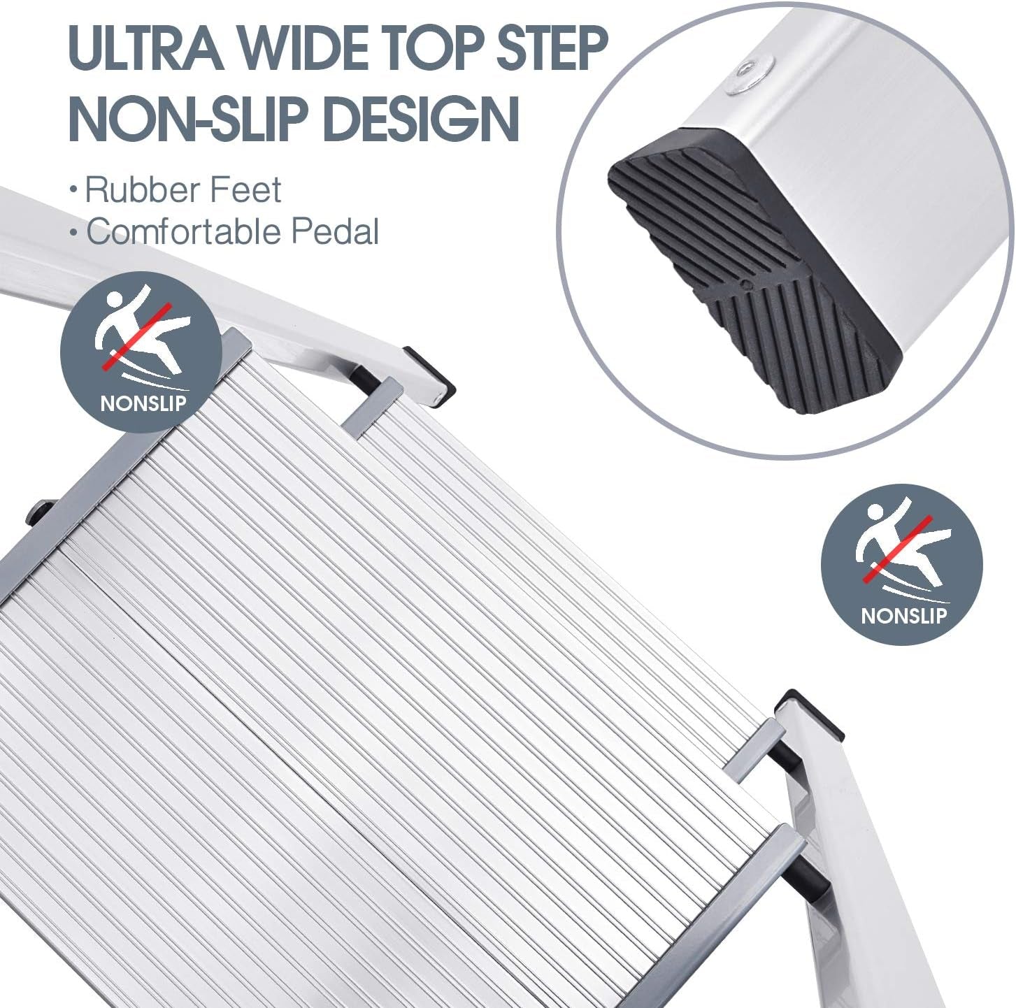 Step Ladder 2 Steps, Step Ladder, Non-Slip Household Ladder with Folding Safety,