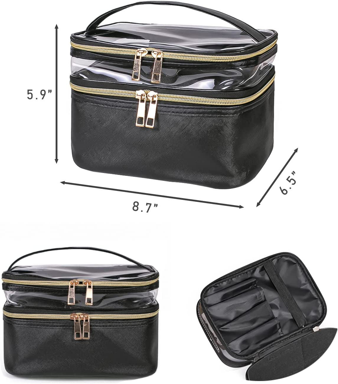 Travel Makeup Bag Makeup Organizer Bag Cosmetic Bag Makeup Bags for Women Cosmetics Cases Portable Waterproof Foldable Black