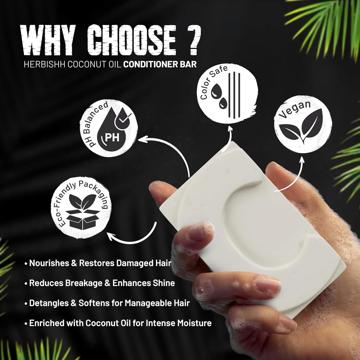 Coconut Oil Conditioner Bar, Deep Moisturizing Solid Conditioner Soap for Dry & Curly Hair, Vegan Bar for Women & Men,Restores Damaged Hair for Less Breakage, Sulfate Free, 3.53 Oz