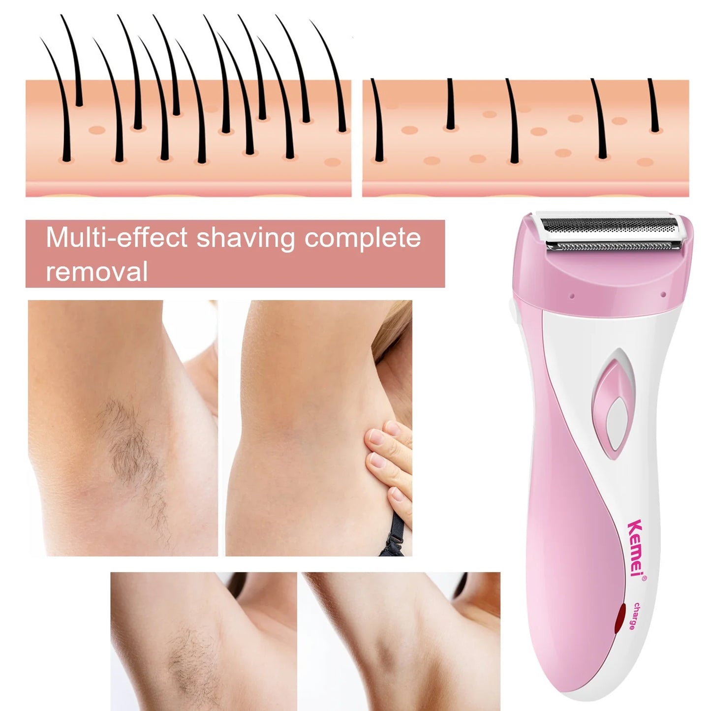 Electric Shavers Womens' Razor Cordless Female Epilator 3 Blade Trimmer