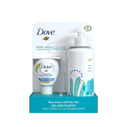 Concentrate Refill and 100 Percent Recycled Reusable Bottle for Instantly Soft Skin Daily Moisture Starter Kit for Lasting Nourishment Body Care 4 Fl Oz (Makes 16 Fl Oz)