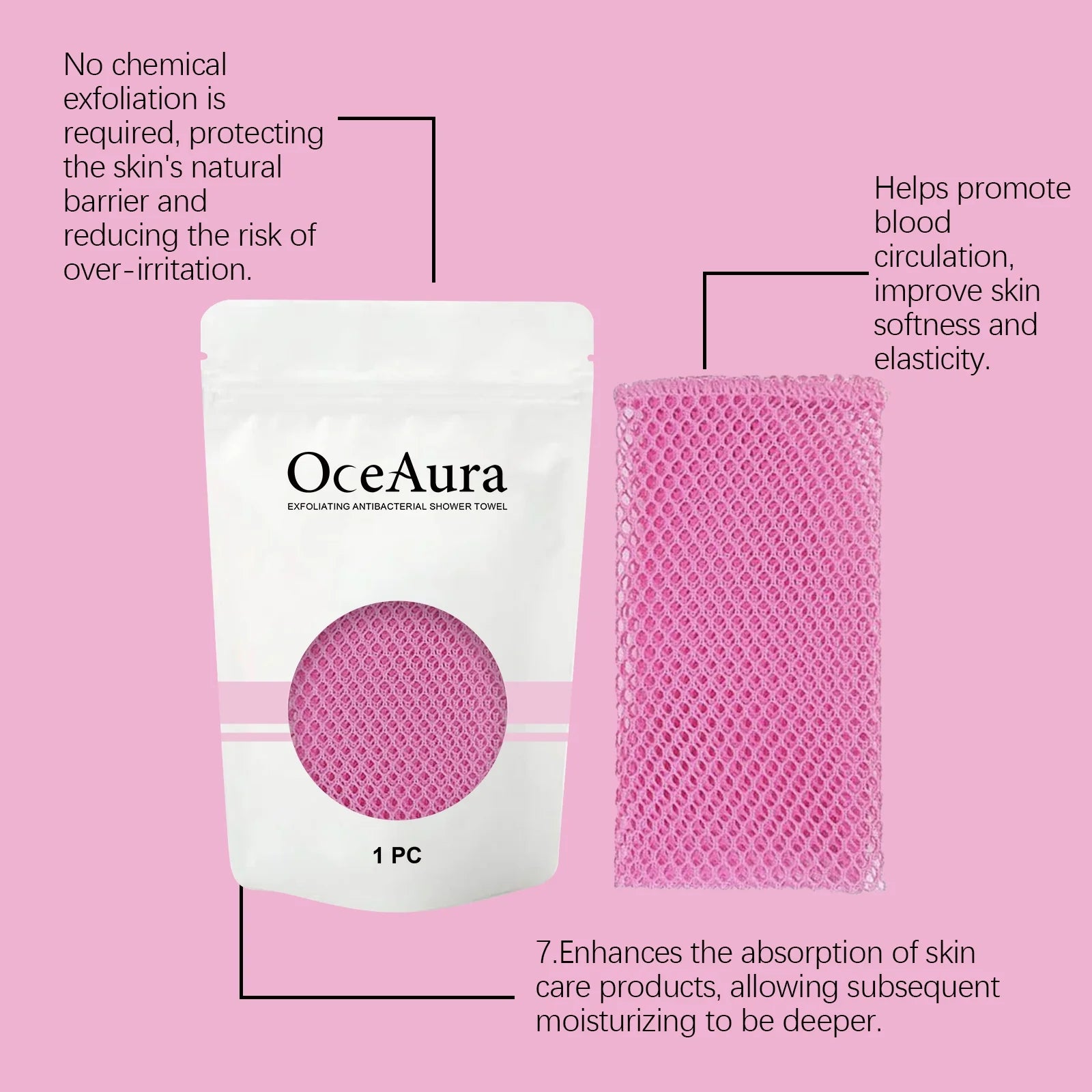 Exfoliating Back Scrubber Bath Gloves, Exfoliating Shower Towel for Body Scrub, Back Cleaner Wash Gloves to Remove Dead Skin (Pink)