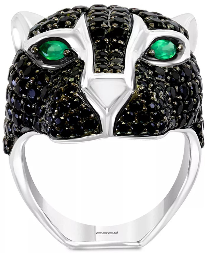 EFFYÂ® Men'S Black Spinel and Green Onyx Panther Ring in Sterling Silver