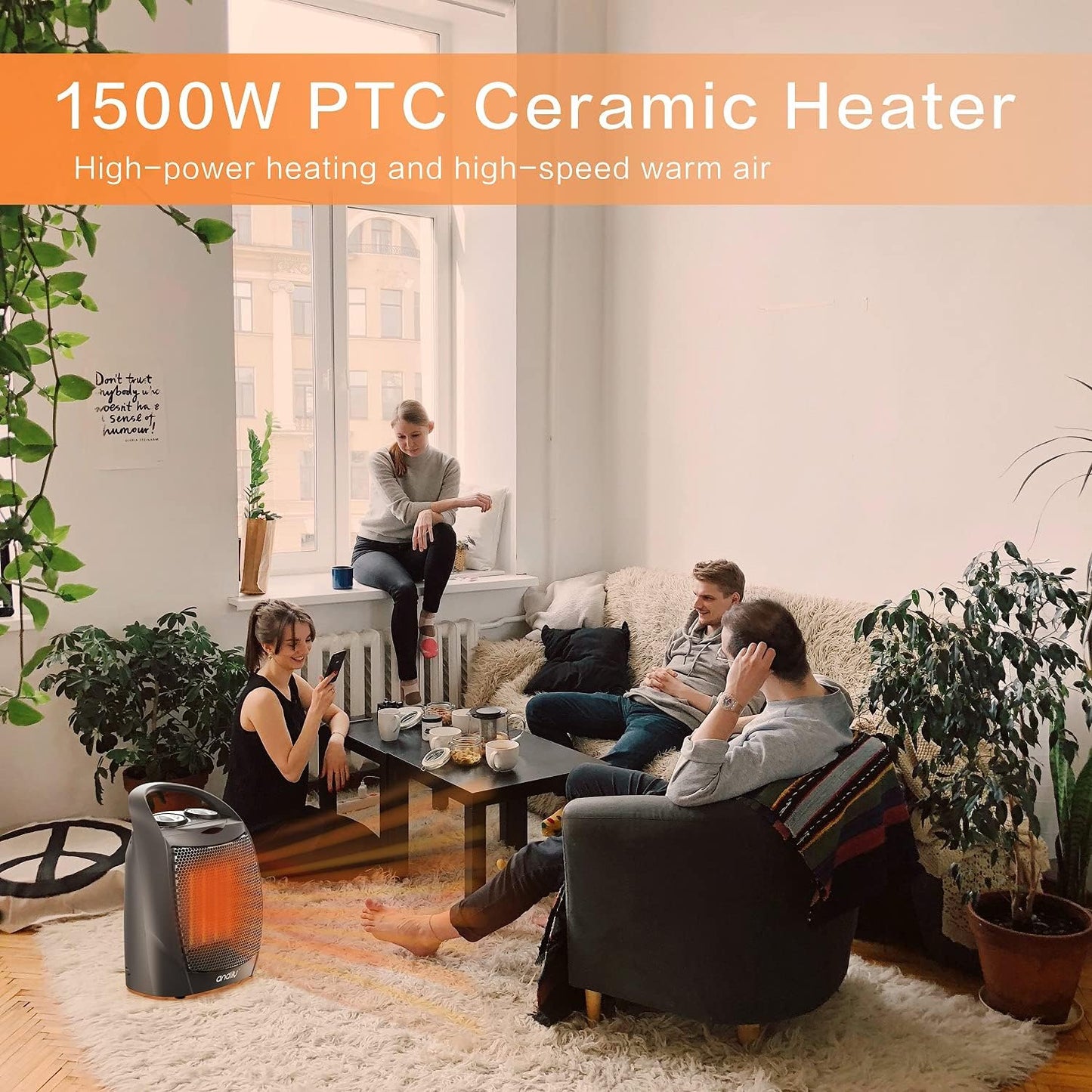 Compact Portable Ceramic Space Heater with Adjustable Comfort Control Thermostat, 3 Settings, Easy Handle, Great for Use in Home, Dorm, Office Desktop, and Kitchen, ETL for Safe (Grey)