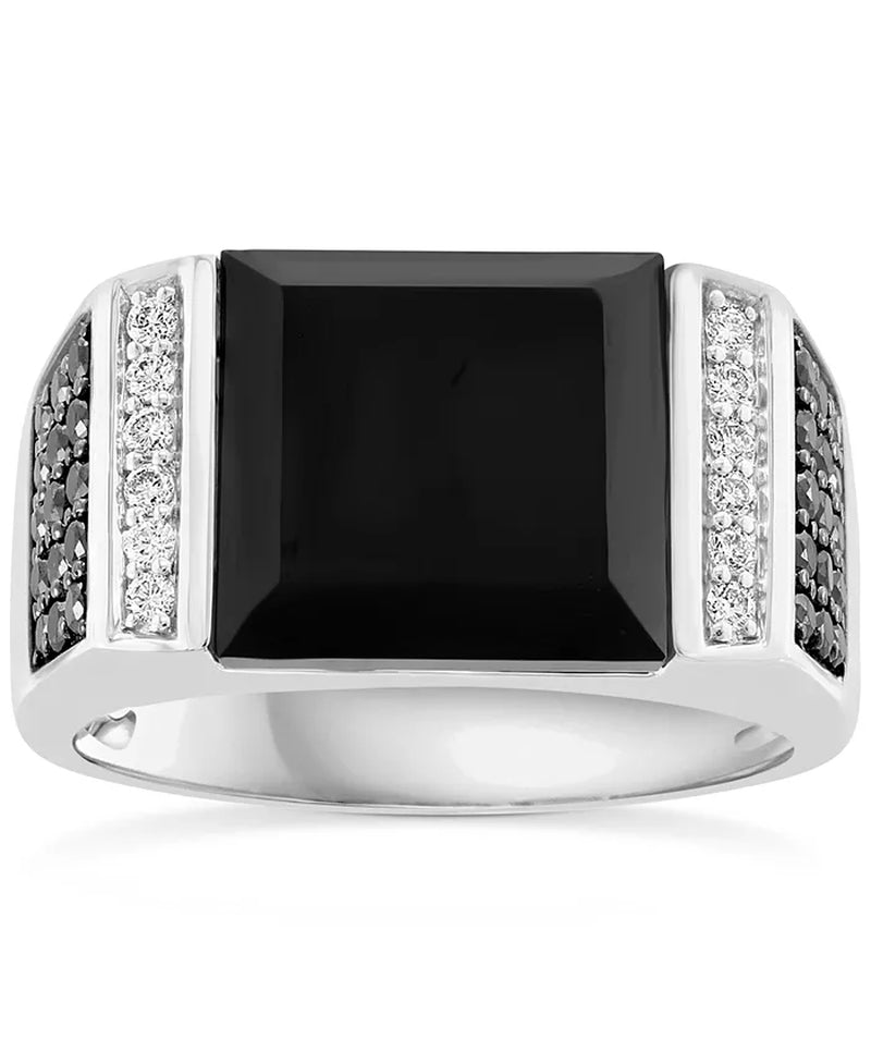 EFFYÂ® Men'S Onyx & Diamond (5/8 Ct. T.W.) Ring in 14K White Gold