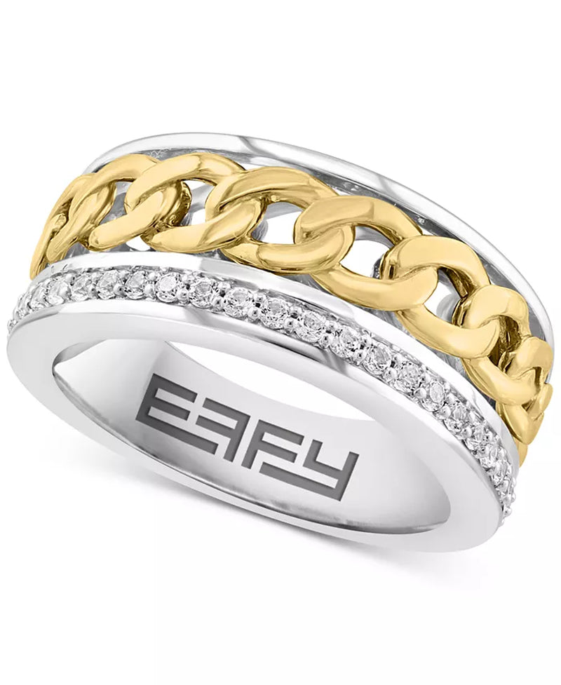 EFFYÂ® Men'S White Sapphire Chain Link Ring (1/2 Ct. T.W.) in Sterling Silver and 14K Gold-Plate