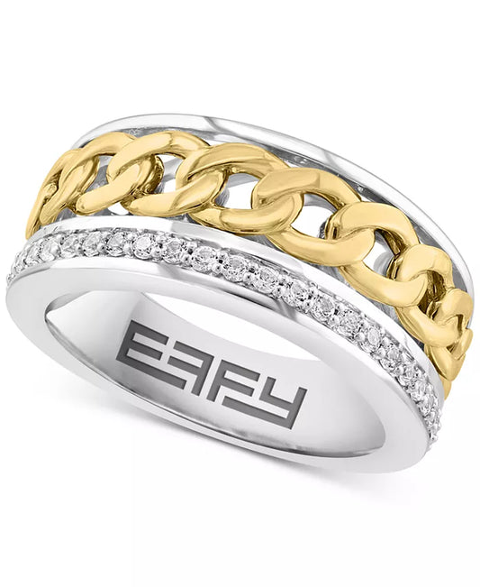 EFFYÂ® Men'S White Sapphire Chain Link Ring (1/2 Ct. T.W.) in Sterling Silver and 14K Gold-Plate