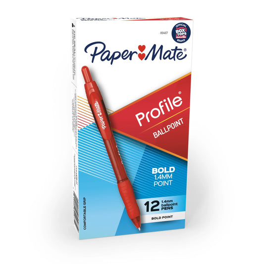 Profile Ballpoint Pen, Retractable, Bold 1.4 Mm, Red Ink, Red Barrel, Dozen