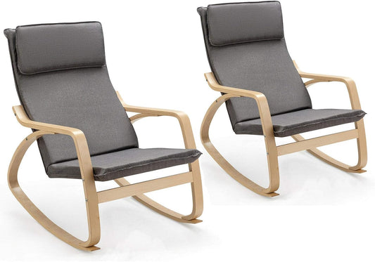 Rocking Chair with Removable Upholstered Cushion, Stable Wooden Frame Relaxing Modern Leisure Armchair Suitable for Living Room, Bedroom, Balcony, Nursery Room Ergonomic Chair (2, Gray)