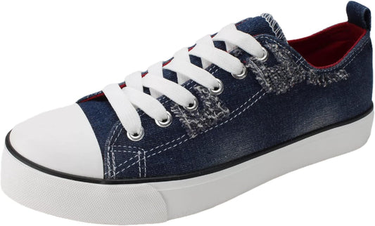 Women'S Low Top Canvas Sneaker Shoes, Comfortable Brushed Washed Denim Upper, Lace Up, Perfect for Gym, Walking or Dress