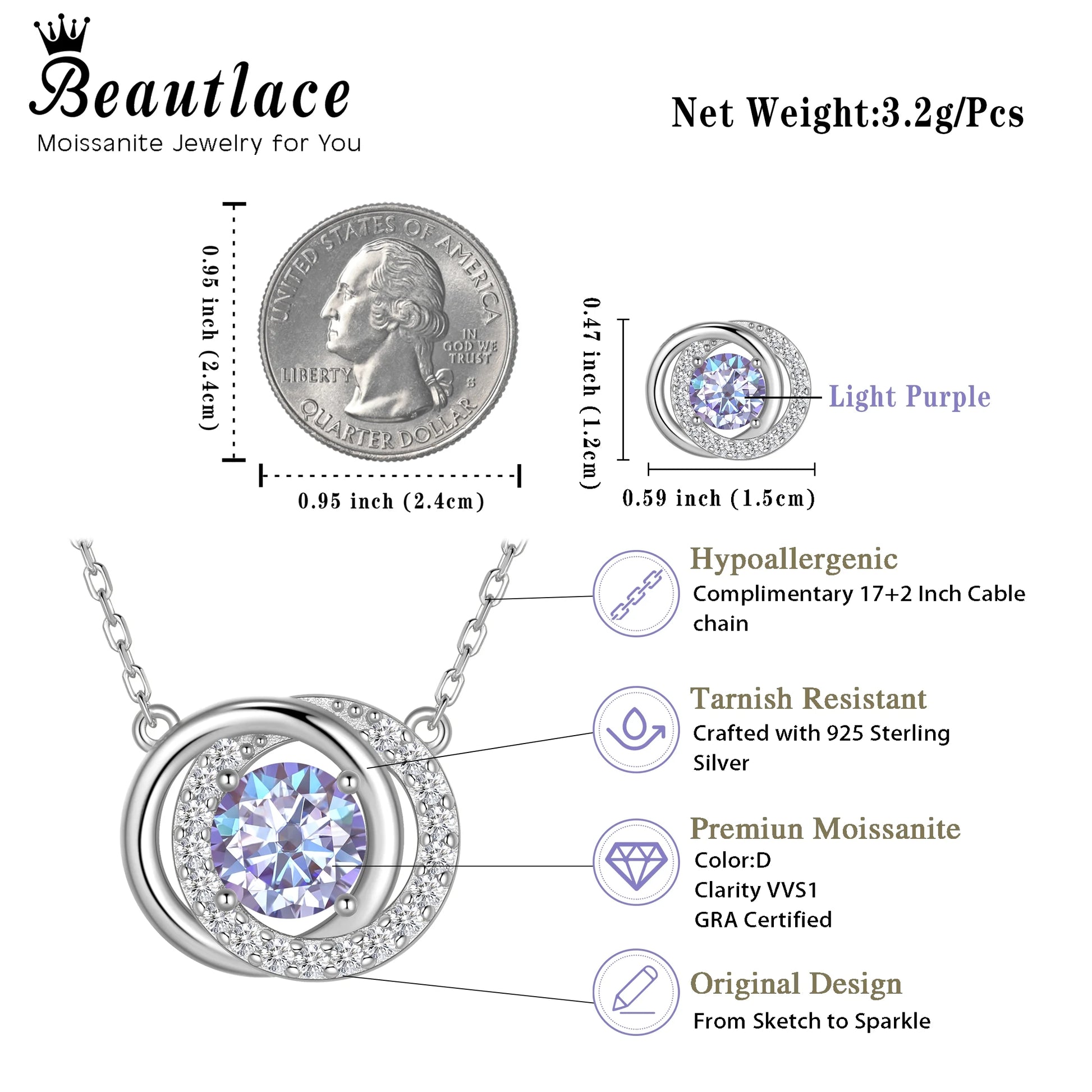 1 Carat Moissanite Necklace D Color VVS1 round Cut Simulated Diamond Halo Pendant Necklace, 925 Sterling Silver June Birthstone Necklace Birthday Christmas Jewelry Gifts for Women