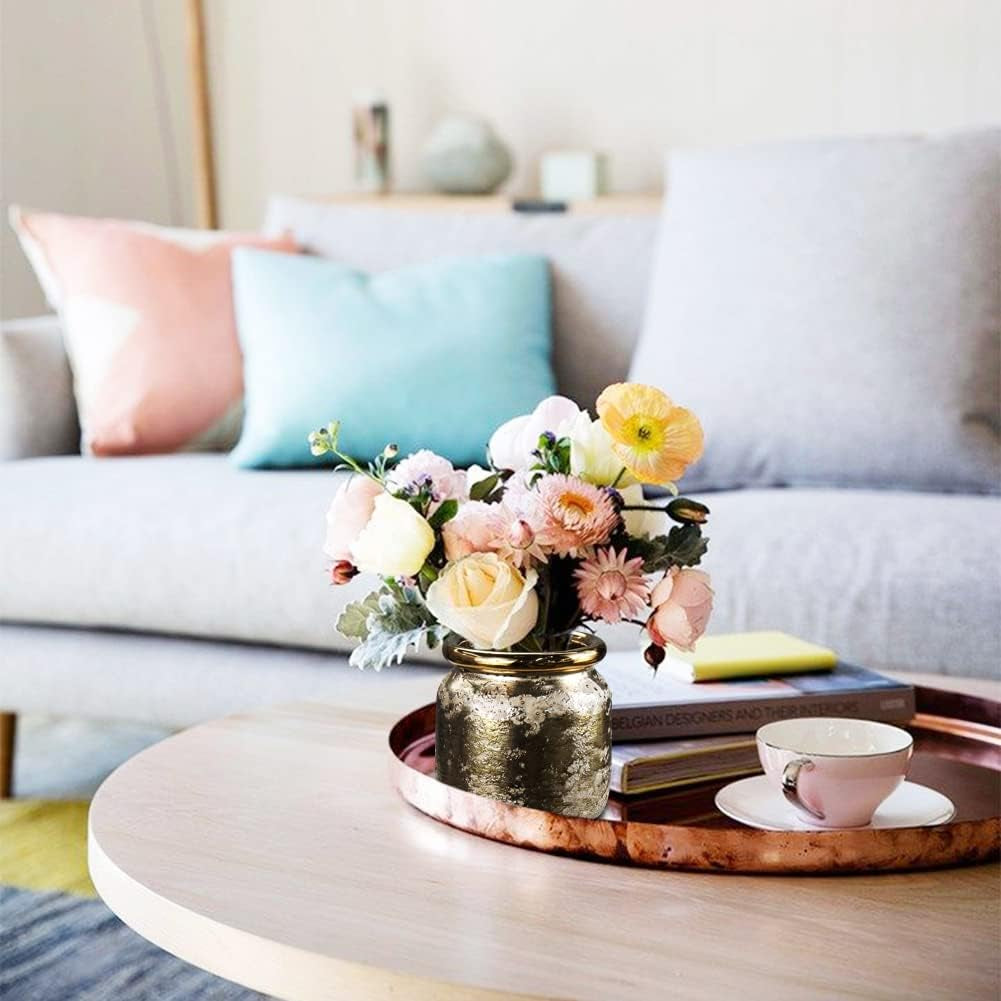 Ceramic Vase for Home Decor Decorative Gold Flower Vase for Centerpieces Tall Pottery Floral Vase for Living Room Flower Arrangements Wedding Table (Brass, 5 Inches)