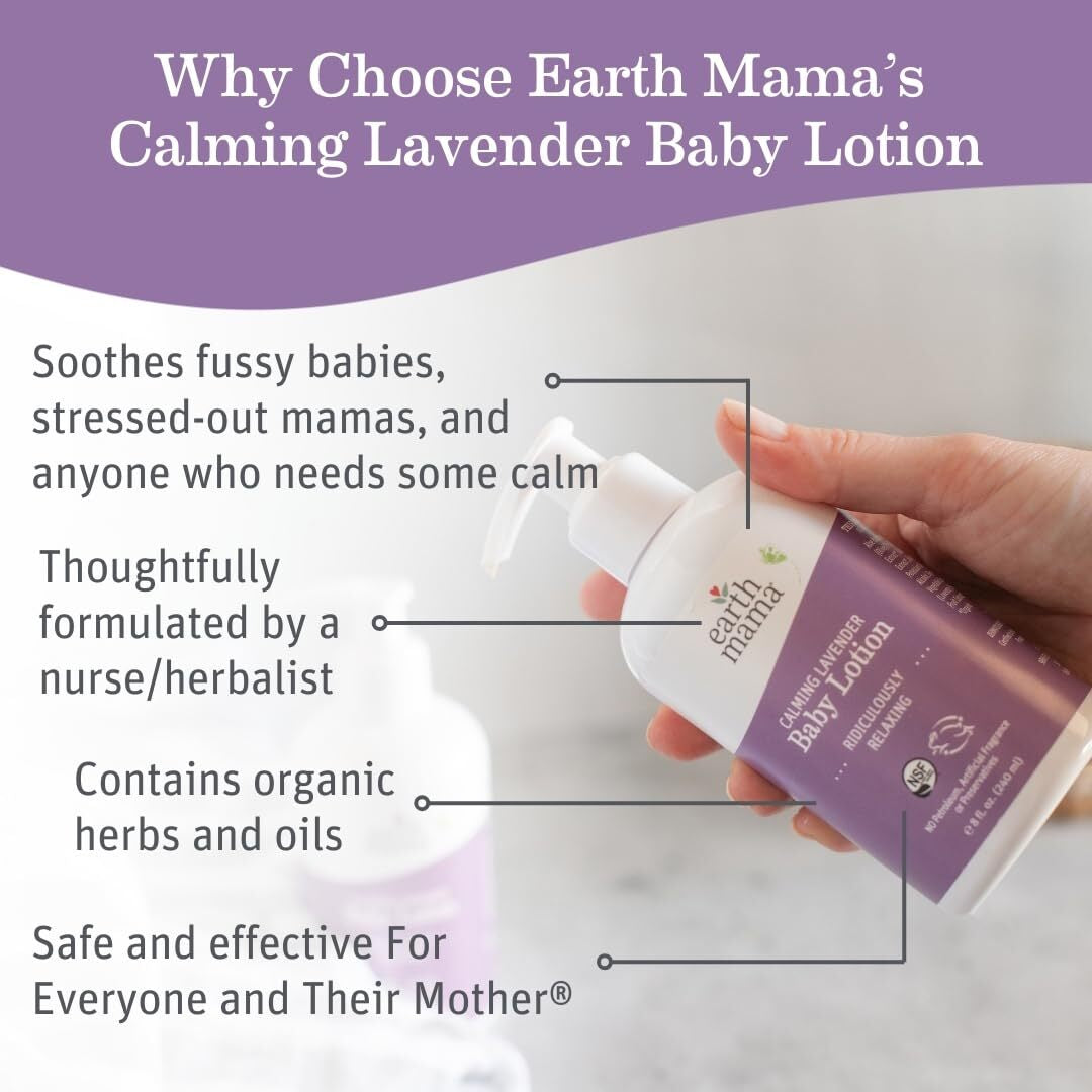 Earth Mama Calming Lavender Baby Lotion 8 Fl Oz Organic Moisturizer Safe for ...