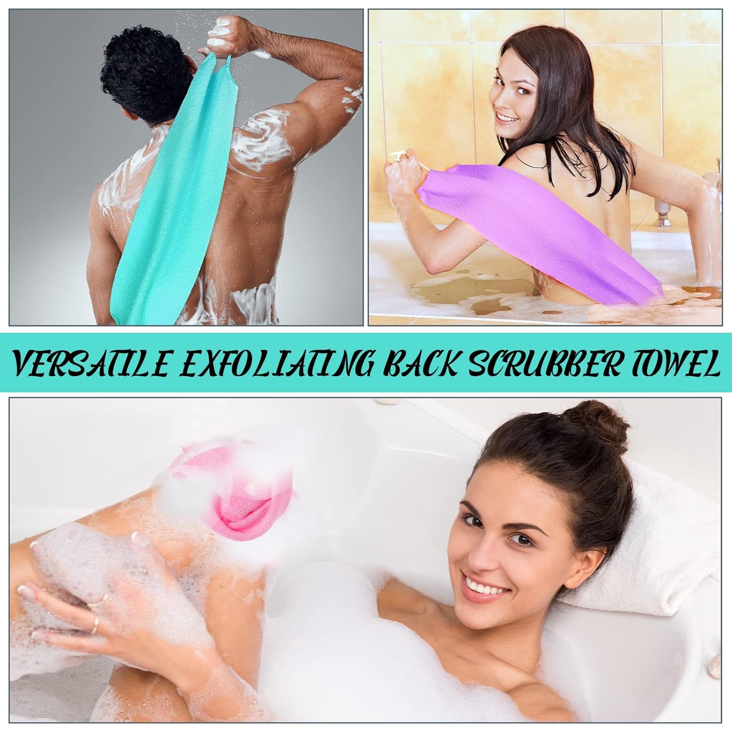 5 Pcs ​Back Scrubber for Shower Exfoliating Body Exfoliating with Handles Washcloth Towel Pull Strap Shower Scrubber for Body Cleans Skin Massages for Women Men One Size