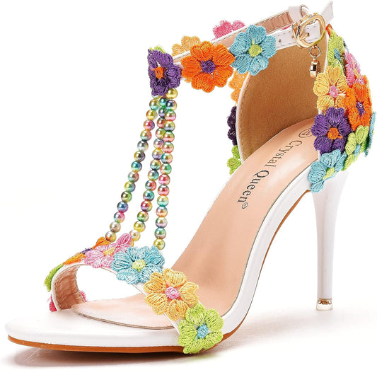 White Lace Rhinestone Pearls Beaded Women Wedding Stilettos Heels Pump Shoes Party Heels PLX11YLYM