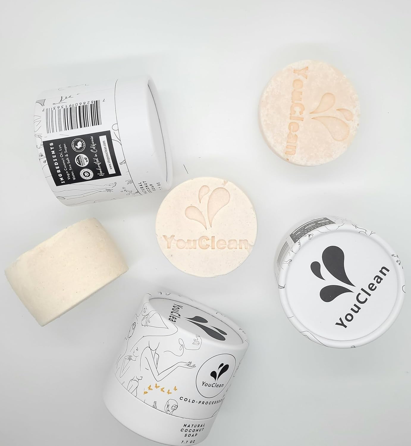 Silky Creamy Natural Cold Processed Coconut Soap - Handcrafted in California - for Face & Body - All Skin Types - X 7.7 Oz (Coconut)