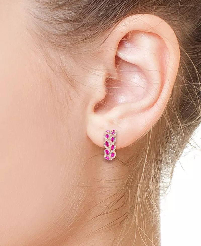EFFYÂ® Ruby (1-7/8 Ct. T.W.) & Diamond (5/8 Ct. T.W.) Hoop Earrings in 14K Rose Gold