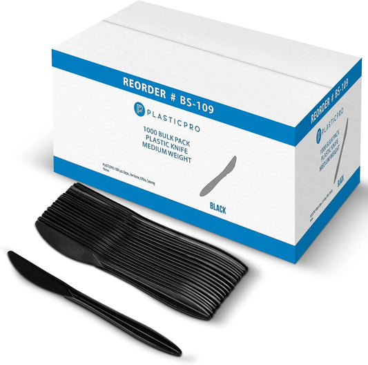 Black Plastic Silverware Knives Disposable Plastic Utensils, 1000 Pack