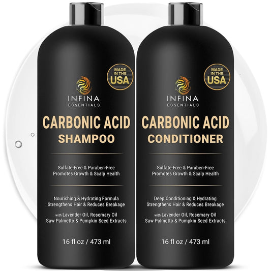 Carbonic Acid Shampoo and Conditioner Set for Men & Women - Sulfate-Free Hair Growth Shampoo and Conditioner - 16 F Oz Each, Black