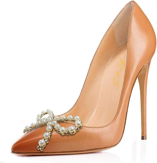 Women Pearl Bow Pumps Gradient Cap Toe Stiletto Pumps Classic Pumps Slip on Sexy Shoe Pointed Toe Shoes Breathable Sadanls Casual Fashion Summer Dressy Wedding Size 4-16 US