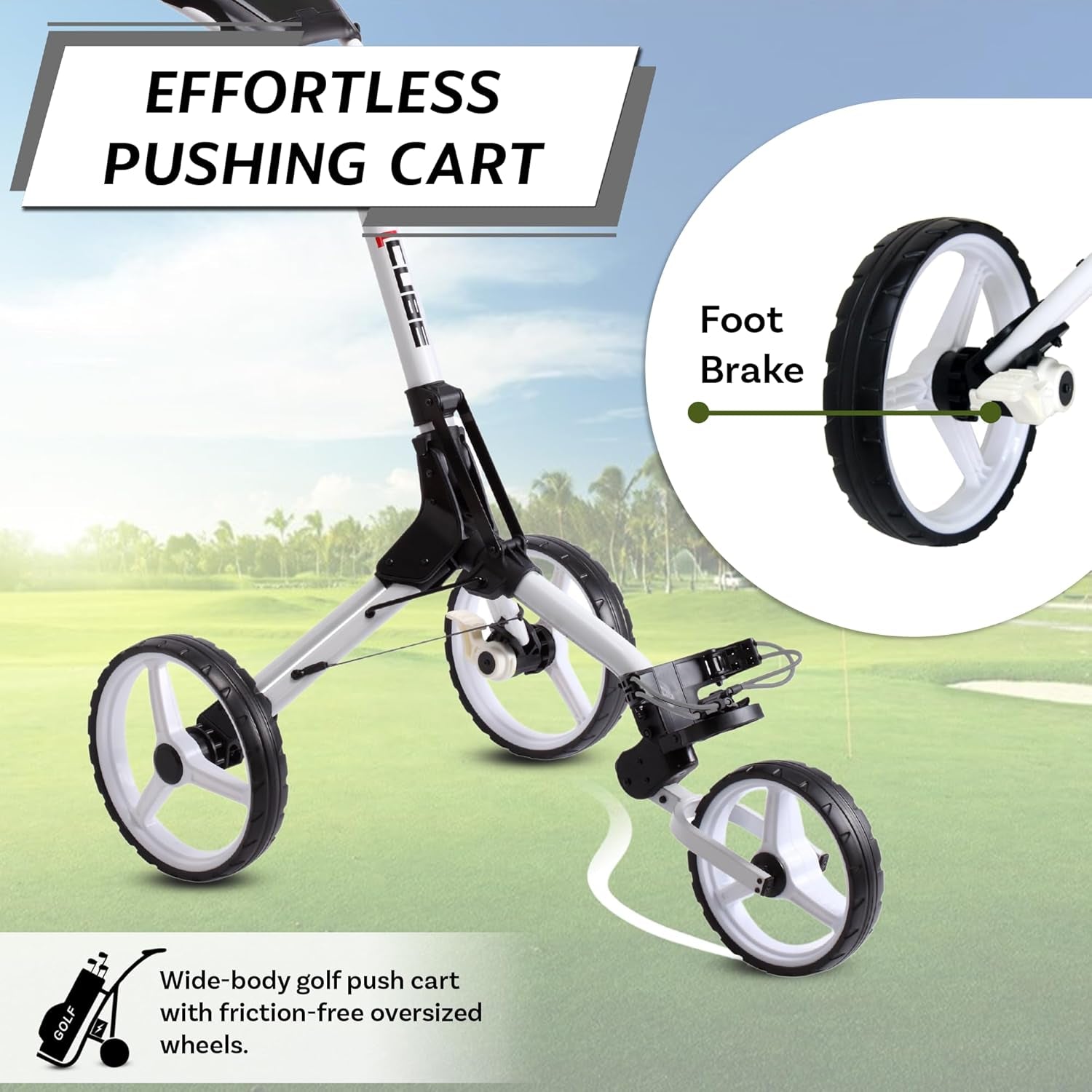 CART 3 Wheel Push Pull Golf CART - Two Step Open/Close - Smallest Folding Lightweight Golf CART in the World - Choose Color!