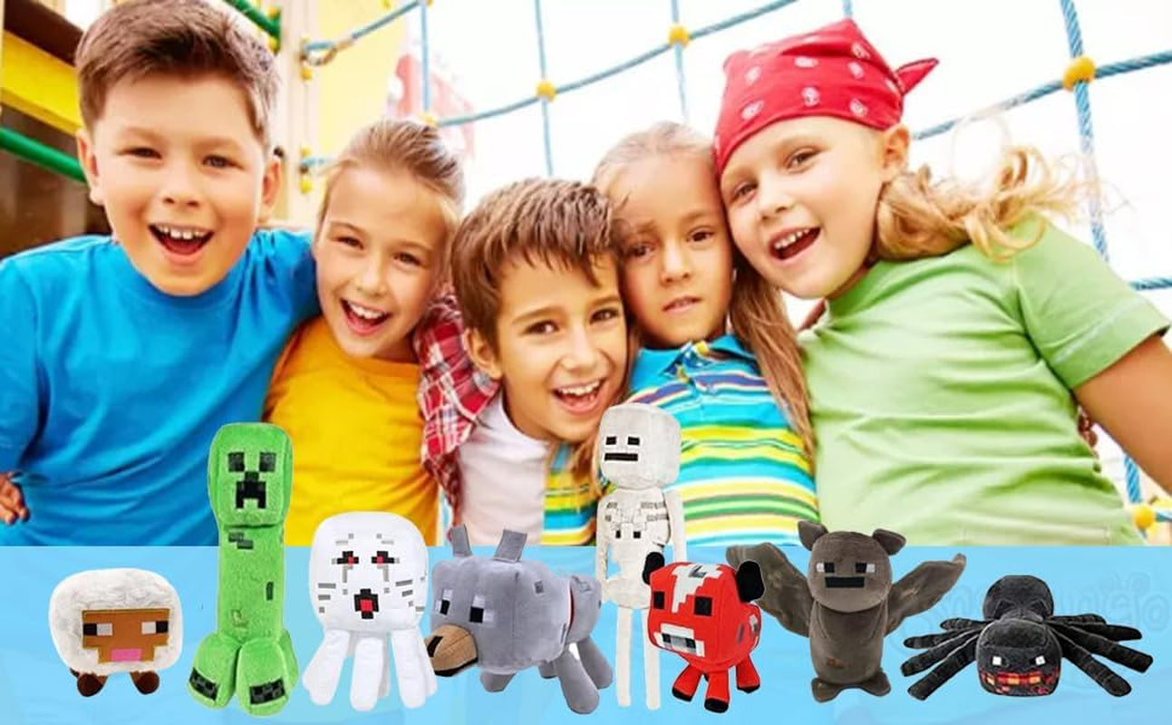 Creeper Plush,Baby Pig ，Baby Wolf，Spider,Bat,Skeleton Shooter,Sheepstuffed Animals Toys，Great Gift for Children and Fans.(8Pack)