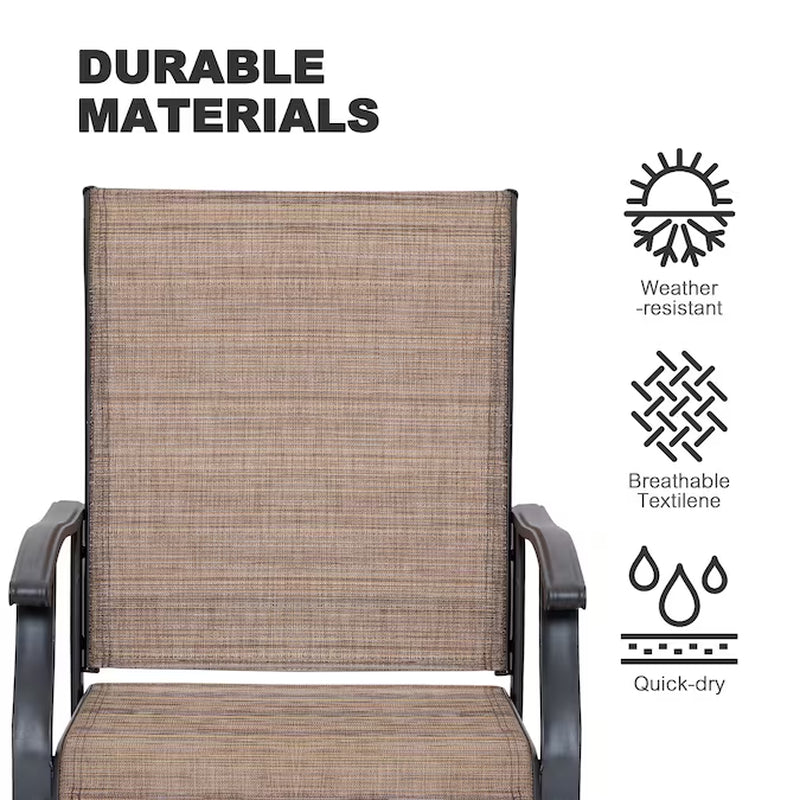 Outdoor 2-Piece Swivel Chair Set Set of 2 Black Iron Frame Swivel Dining Chair with Brown Solid Seat