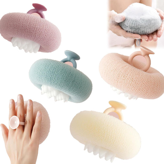 Super Soft Sunflower , 2024 2-In-1 Sunflower Bath Ball, Exfoliating Bath Sponge Cleaning Brush with Suction Cup, Shower Sponges (4Pcs)