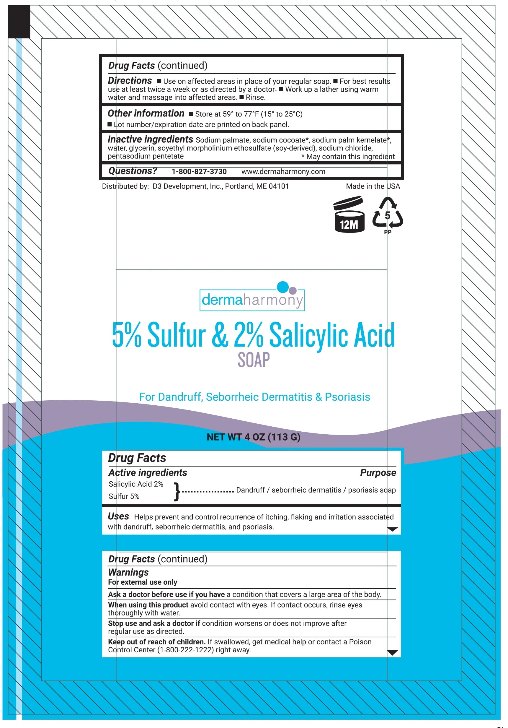 5% Sulfur and 2% Salicylic Acid Bar Soap - 4 Oz - (1 Bar)