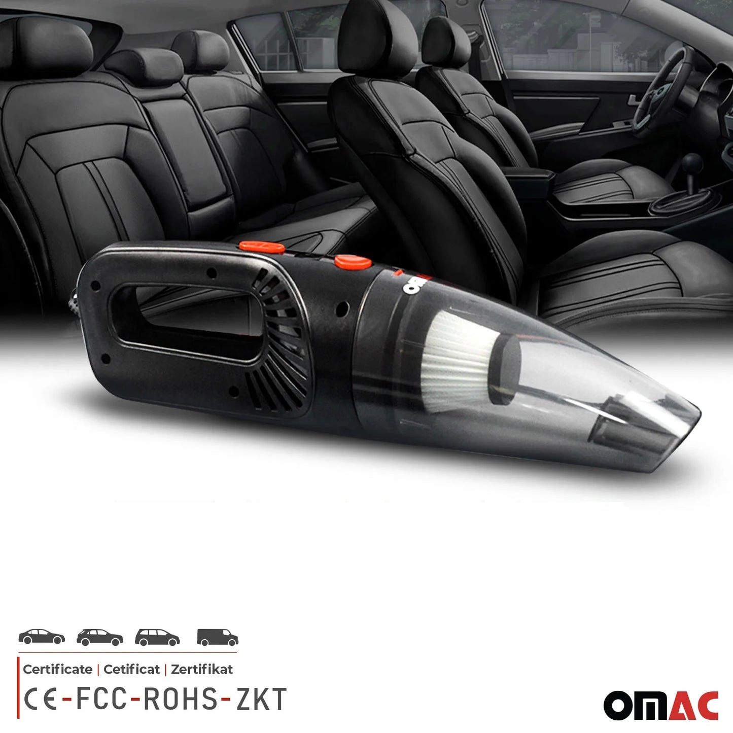 OMAC Handheld Car Vacuum Cleaner, Portable, Mini,12V High Power, 15 Ft Cord, Black