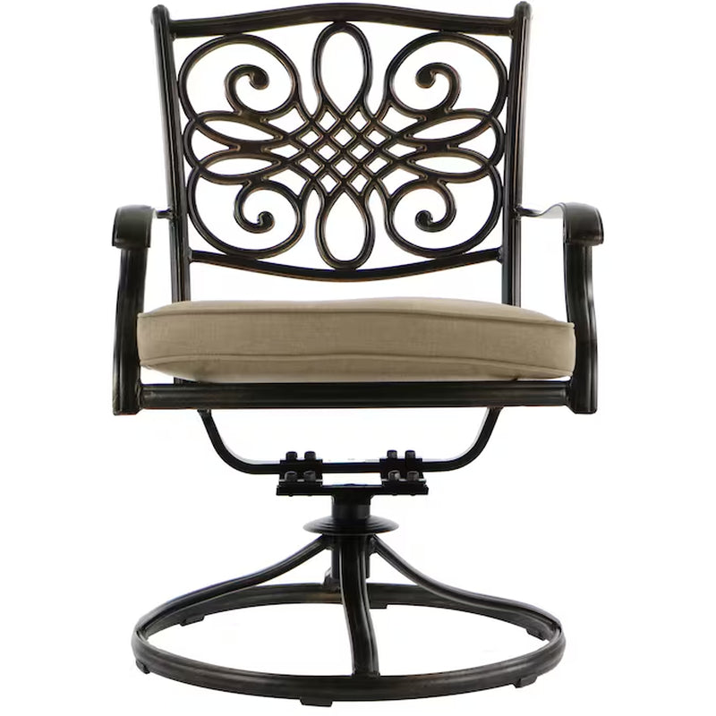 Traditions 5 -Piece Bronze Patio Dining Set Aluminum round Table with 4 Tan Cushions Swivel Chairs