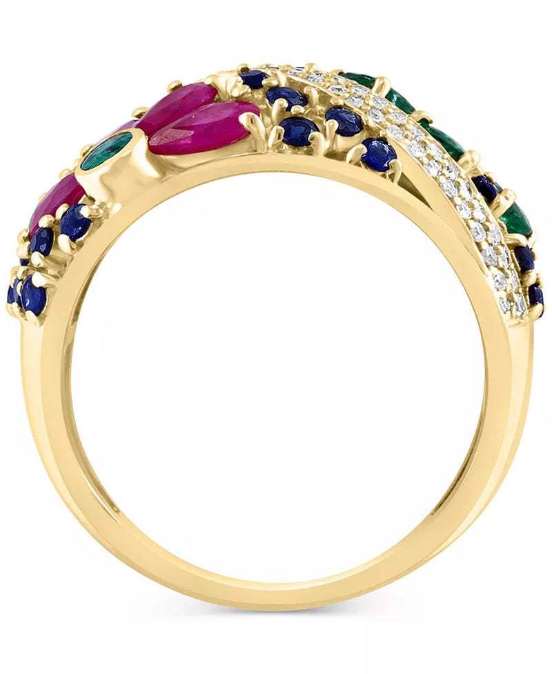 EFFYÂ® Multi-Gemstone (2-3/4 Ct. T.W.) & Diamond (1/4 Ct. T.W.) Flower Openwork Ring in 14K Gold