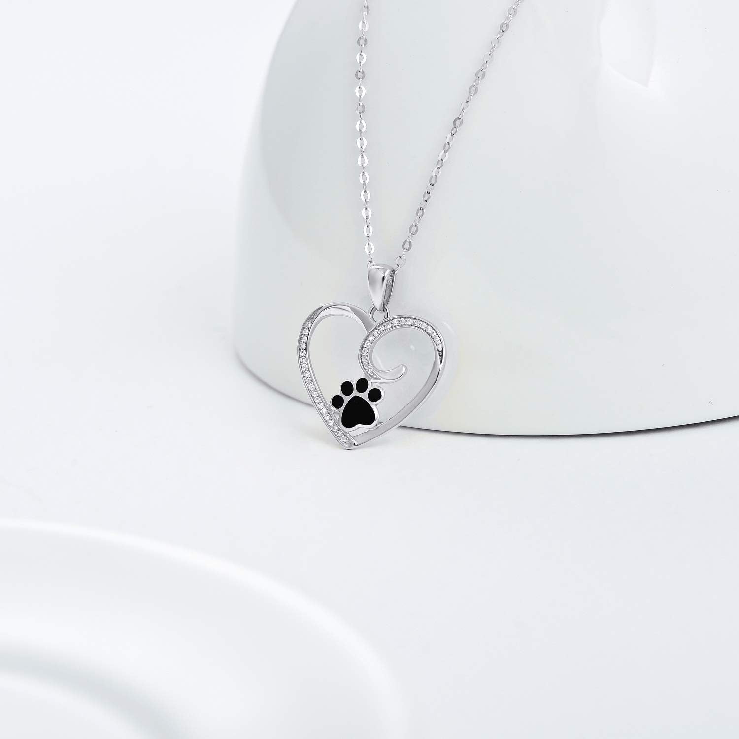 14K Gold Heart Pendant Necklace for Women, Real Gold Dog Cat Paw Print Jewelry Gifts for Her, 16-18 Inch