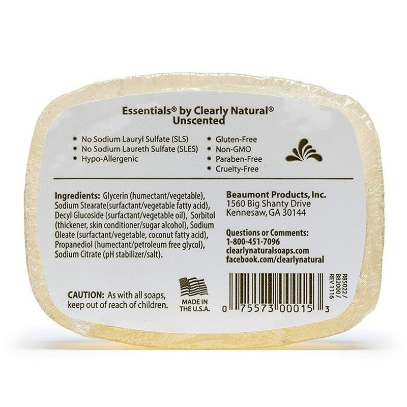 Essentials by Clearly Natural Glycerin Bar Soap, Unscented, 4 Ounce (Pack of 12)