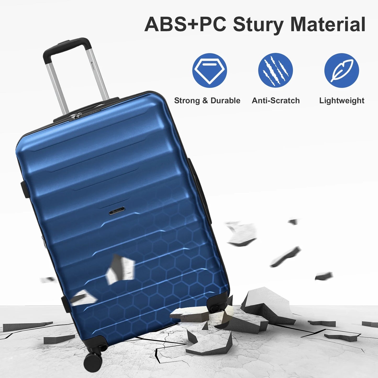 3 Piece Luggage Sets, ABS+PC Expandble Hardside Suitcase TSA Lock Lightweight Durable Spinner Luggage, Blue