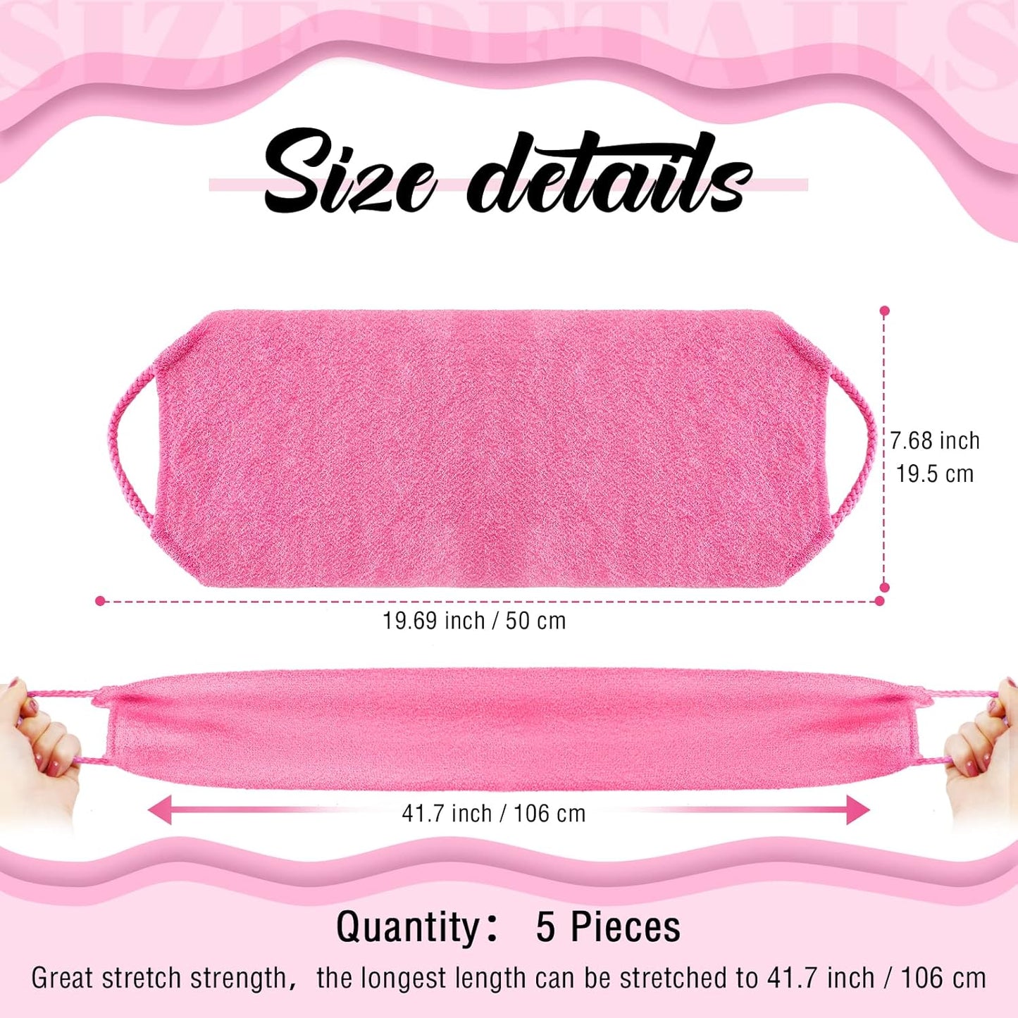 5 Pcs ​Back Scrubber for Shower Exfoliating Body Exfoliating with Handles Washcloth Towel Pull Strap Shower Scrubber for Body Cleans Skin Massages for Women Men One Size